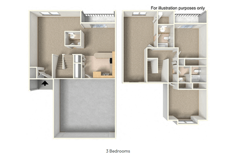 Floor plan for 3 beds, 2.5 baths, 1569 sqft